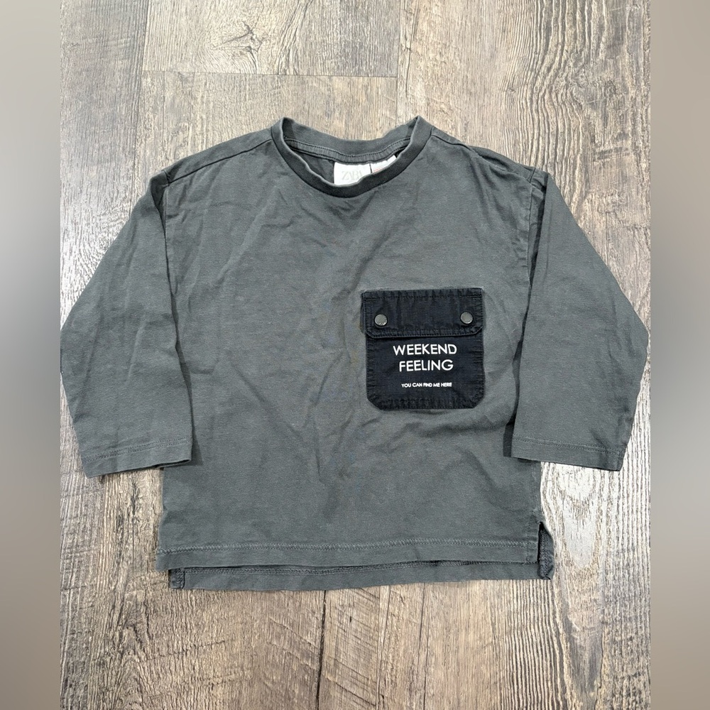 ZARA Kids Charcoal Long Sleeve Tee with Pocket